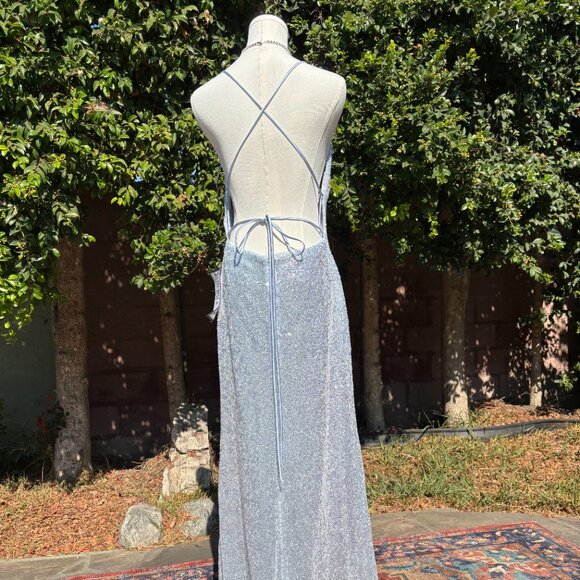 Betsy & Adam Silver Sequin Gown Light Blue Ice Silver Size 8 NWT Prom - Picture 4 of 10